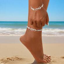 2pcs Infinity Symbol & Figure 8 Crystal Bracelet & Anklet Set, Fashion Jewelry Set For Women, Suitable For Party, Beach, Date, Holiday Gift