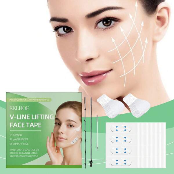 1 caja con 40 cintas transparentes en forma de lágrima + 120 cintas transparentes + 3 cuerdas, set de cintas faciales transparentes para el cuidado de la piel, pegatinas diarias de nutrición para la piel facial