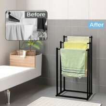 Black/White 3 Tier Free Standing Towel Rail Stand Unit Rack Storage Bathroom - Black - View 7