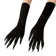 4 Peças Luvas de Bruxa Pretas de Unhas Longas para Fantasia de Halloween, Acessórios de Cosplay, Decoração Doméstica, Decoração de Halloween, Decoração de Outono, Decoração de Quarto, Decoração de Outono