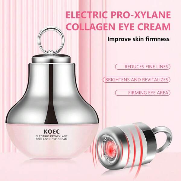 KOEC Crema de ojos de colágeno Pro-Xylane para ojeras, arrugas y bolsas, crema de ojos de cafeína de rápida absorción con vibración suave para firmar, hidratar y refrescar los ojos cansados, cuidado de la piel coreano