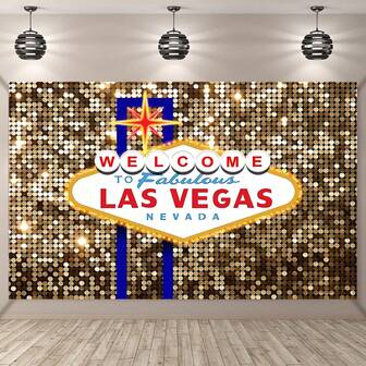 1 件拉斯维加斯派对横幅，欢迎来到拉斯维加斯精彩赌场之夜背景横幅，适用于金色豪华舞会装饰、生日派对、蛋糕桌横幅、拍照亭、赌场扑克电影主题派对背景装饰用品礼品
