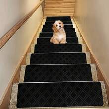 15PCS Stair Treads, Large Size No Slip Carpet Stair Treads, Non Slippery Rug Slip Resistive Indoor Runner For Elders And Pet With Reusable Adhesive Easy To Clean - 黑色 - 查看 5