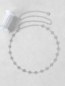 1 件时尚简约四叶草水钻合金腰链女士连衣裙配饰 - 銀色 - 查看 4