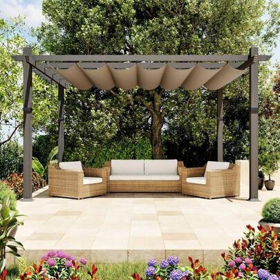 Huisuilinss Outdoor Pergola With Adjustable Roof,Modern Metal Patio Aluminum Pergola,Reinforced Frame Outdoor Shelter With Sun Shade Canopy,Shade Cover For Garden,Backyard And Deck