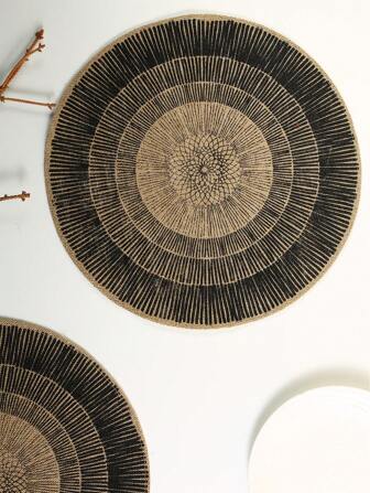 1-8pcs Jute Printed Western Placemats, Round Black & White Printed Woven Placemats