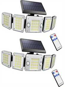 A Pack Of 1 Outdoor Solar Wall Light With 5 Heads, Featuring A Freely Rotating Design For A Wide Illumination Range, 2-Person Sensor, 3 Remote Control Modes, A Large Solar Panel For Charging, Extended Standby Time, Easy Installation, Suitable For Porch Wall Lighting.
