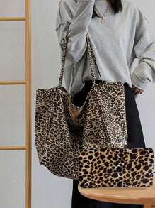 Bolso grande de leopardo de moda, bolso pequeño con estampado de leopardo amarillo, bolso de hombro de gran capacidad, diseño de leopardo de moda, monedero, neceser, estuche para guardar brochas de maquillaje, estuche portátil para guardar esmaltes de uñas, bolso ideal para ir al trabajo, bolso de estudiante, gran capacidad, portátil, adecuado para estudiantes universitarias, oficinistas, adecuado para el trabajo, regreso a clases, escuela secundaria, preparatoria, universidad y vacaciones.