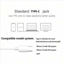 Écouteurs intra-auriculaires haut de gamme avec connecteur USB-C, écouteurs avec contrôle filaire à trois boutons pour contrôler la musique, les appels téléphoniques et le volume, compatibles avec iPhone 16/16 Plus/16 Pro/16 Pro Max, iPhone Série 15, Galaxy S24/S23/S22, CarPlay, iPad, Pixel - Gris