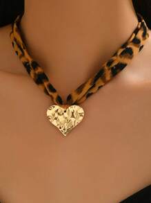 1pc Bohemian Leopard Print Rope Chain Necklace With Thick Starfish, Sun, Flowers, Heart Shells, Beach Style Jewelry Gift For Women