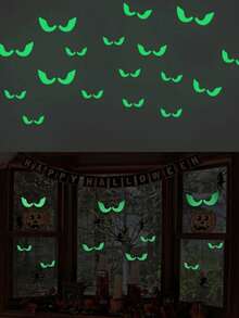 1pc Glow-In-The-Dark Halloween Eye Window Stickers ,Evil Peeping Eyes Fluorescent Luminous Stickers,Removable Fluorescent Window Decorations Halloween Stair Stickers Home Wall Window Decorations - Multicolor - View 6