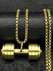 Colar com pingente de haltere fitness hip pop, masculino e feminino, em aço inoxidável, dourado, com pingente de rapper, joia esportiva, presente