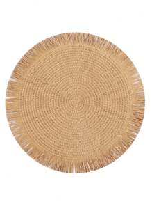 مجموعة من 2/6/8 قطع من الحصير المنسوج بشكل طبيعي، حصير دائري بطراز بوهيمي مزين بشراريب، قطر 15 بوصة، مقاوم للحرارة وقابل للغسيل، أطباق طاولة المطبخ، أطباق تحت الأكواب مانعة للانزلاق للتخييم وحفلات العائلة والزفاف والأعياد والحفلات العشائية