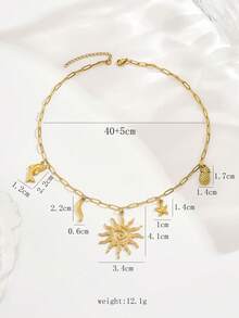 1 件夏季复古 18k 不锈钢海洋风格吊坠项链，带海豚和海星饰物，时尚百搭 - 金黃色 - 查看 5