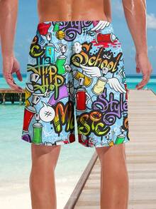 Pantaloni scurți de plajă casual cu imprimeu 3D, stil hawaian, pentru bărbați, mărime plus, cu uscare rapidă și șnur în talie, perfecți pentru activități în aer liber de vară