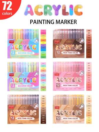 72-kleuren Macaron-kleurenschema Direct-Liquid Acryl Soft-Tip Markers, Studenten Tekenen/Schilderen/Krabbelen/Anime Karakter Huidskleur Gekleurde Markers, DIY Waterdichte Kunstmarkers voor Kleding/Schoenen/Glas/Stenen Schoolbenodigdheden, Terug naar School