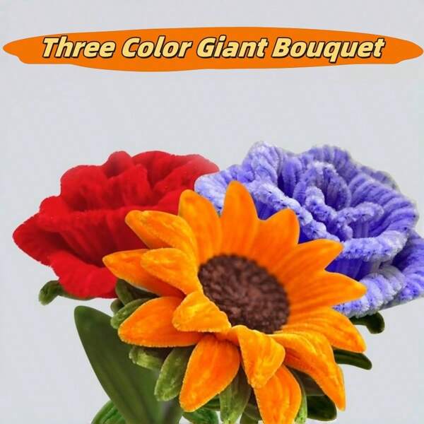 Pipe Cleaner Giant Flowers Set, Pipe Cleaners Flowers Kit, Back To School Flowers, DIY Flowers Bouquets Gift, Pipe Cleaners Green Chenille Stems With Metal Rods, Hot Melt Sticks And Gift Card, Pipe Cleaner Flowers Crafts, Bouquet Handmade DIY Material Package