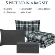King Comforter Set, Classic Red Black Plaid-Piece Bedding Set, Farmhouse Lightweight All-Season Bed In A Bag With Sheets, Pillowcases & Shams, Home Decor - 海軍藍 - 查看 7