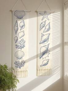 1 tấm thảm treo tường phong cách Boho hình vỏ sò và sao biển, trang trí mùa hè, có tua rua, phù hợp cho phòng khách và phòng ngủ, tranh treo tường dọc, trang trí tường dọc hẹp cho phòng ngủ, phòng tắm và phòng khách (số lượng tua rua ngẫu nhiên) - Nhiều màu - Xem 3