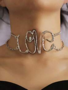 1pc Women's Hollow Letter Necklace, Hip-Hop Motorcycle Style - Letter Clavicle Chain - View 5