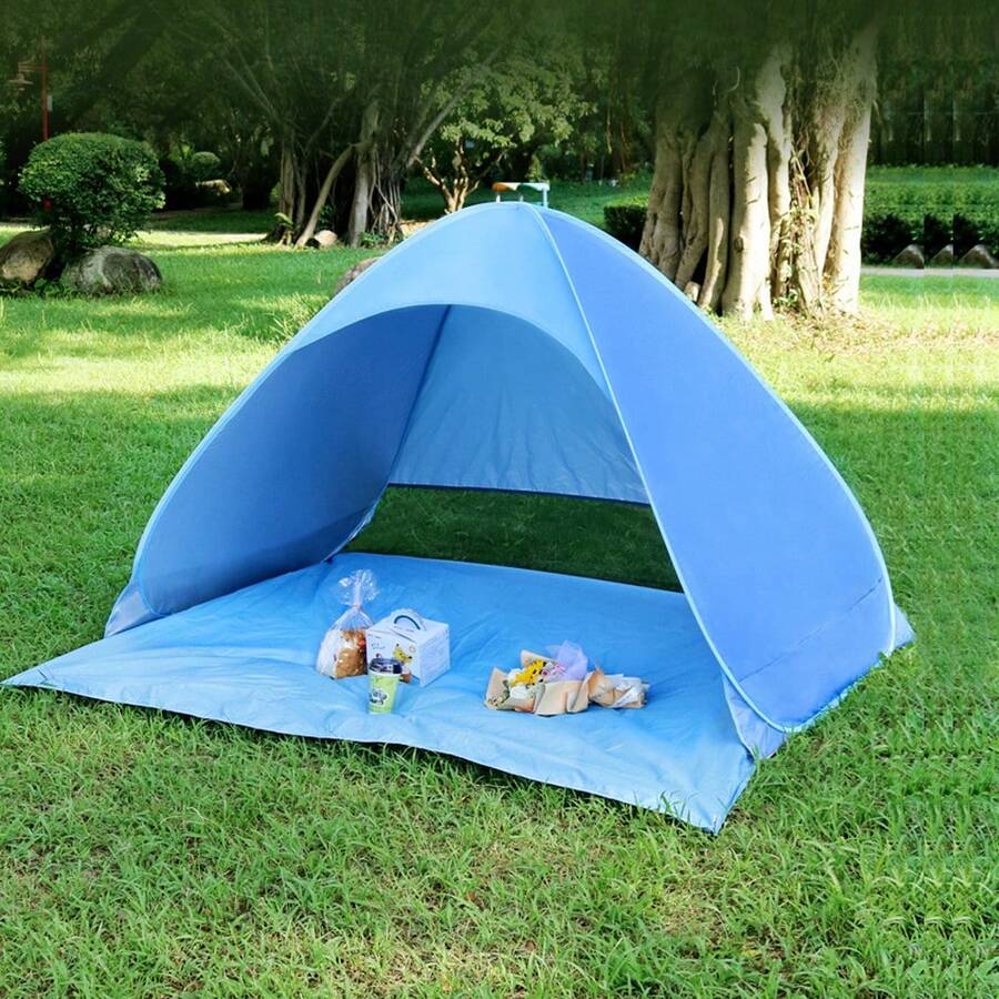 Outdoor Camping Tent - Automatic Quick Open Folding Beach Tent - Backyard Lawn Sun Shade Rain Shelter - Blue - View 1