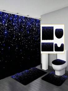 4pcs Black Sequin Shower Curtain Set, Elegant Camo Decor Modern Home, Waterproof Curtain And Bathroom Mat 3pcs Set, 12pcs Shower Curtain Hooks Included Bathroom Accessories Back To School