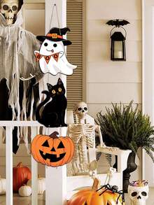 一套万圣节主题悬挂横幅，万圣节幽灵南瓜黑猫纸质悬挂横幅，万圣节派对背景装饰，万圣节活动场地装饰，万圣节墙柱悬挂装饰，万圣节室内/室外门装饰，万圣节摄影道具，万圣节悬挂装饰，房间装饰，家居装饰，万圣节礼物，派对礼品 - 萬聖節貓幽靈南瓜 - 查看 5