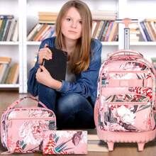 Rolling Backpack For Girls, Girl Roller Wheels Bookbag, Laptop Flower Wheeled School Bag With Wheels For Teens