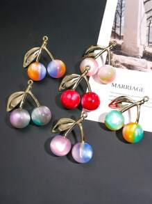 2pcs/Set New Dual-Color Aurora Starry Sky Golden Cherry Pendant With Hole, Acrylic Jewelry Decoration, Necklace, Keychain Accessory
