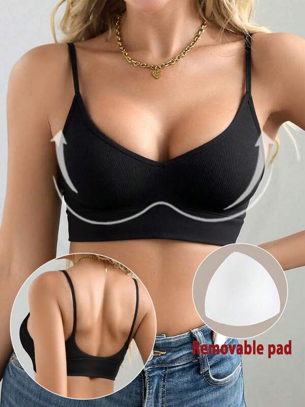 Soutien-gorge sans couture push-up dos nu pour femmes. Soutien-gorge de sport matelassé, lingerie sexy, sous-vêtements pour femme, noir, yoga de base