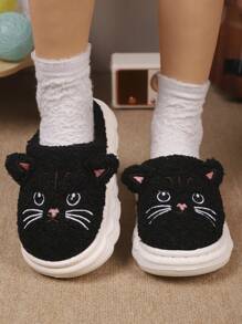 1 par de zapatillas de casa para niños y niñas con suela suave, de peluche gruesa y de unicolor de moda