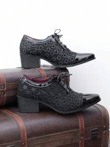 Giày Derby cao cấp dành cho nam, giày Oxford, kiểu dáng tối giản, gót chunky, buộc dây, họa tiết kẻ caro/hình khối, phù hợp cho nhiều dịp, giày khiêu vũ, giày công sở, giày dự tiệc. - màu đen - Xem 9