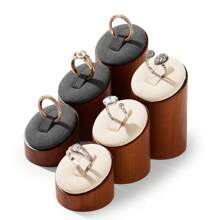 Oirlv 3 PiecesSolid Wood Bevel Ring Display Stand Retro Ring Display Stand Window Display Props Microfiber Ring Holder