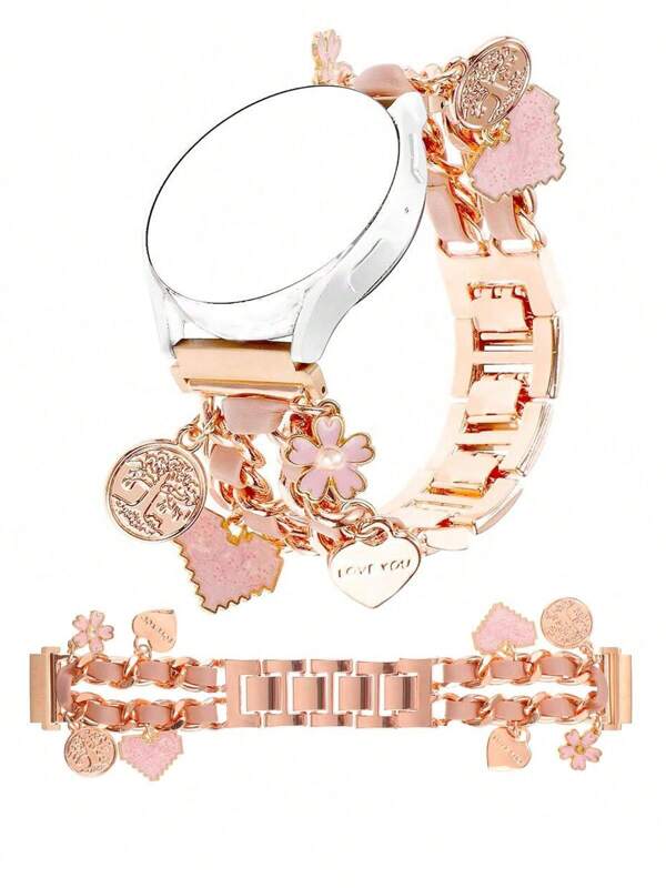 1 Stück elegantes Metallarmband mit Charm-Anhänger, kompatibel mit Samsung Galaxy Watch 7/6/5/4/Active2 Classic (40/44mm), Watch 5 Pro (45mm), Watch 4 Classic (42/46mm), Watch 3 (41mm), Watch Active (40mm), 42mm Panzerkette-Armband, passt zu Smartwatches mit 20mm Bandanschluss, mit verstellbarer Metall-Schnalle (nur Armband)