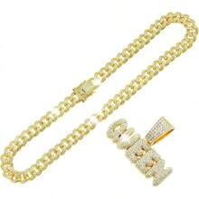 Men's Shiny Cuban Chain Necklace, Miami Style Silver Plated Gold Plated Shiny Necklace, Hop Necklace - 皇后-金色 - 查看 3