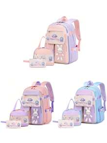 Set di 3 pezzi, zaino di moda con borsa termica e astuccio, design multi-scomparti di grande capacità, chiusura con doppia cerniera, cinghie antiscivolo con molletta sul petto, tasche laterali per bottiglia d'acqua e ombrello, adatto per uso quotidiano e viaggi, zaino in poliestere impermeabile, regalo per il ritorno a scuola, forniture scolastiche, leggero, portatile, con astuccio, carino, adatto per ragazze adolescenti, donne, studenti universitari, perfetto per il ritorno a scuola, il primo giorno di scuola, la scuola elementare