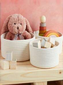 1 pièce/3 pièces Panier de rangement de bureau de couleur unie, paniers tressés en corde pour l'organisation, panier de rangement rond tressé à la main, panier de rangement décoratif de bureau, mini paniers mignons pour cosmétiques, divers, papeterie, bac de rangement de salle de bain (3 pièces = S + M + L) Cadeau de Noël pour les vacances, pour la rentrée scolaire, rangement et organisation