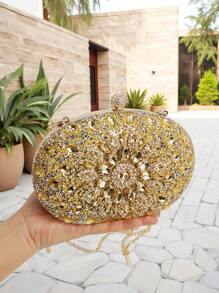 1pc Shiny Silver Rhinestone Decor Elegant Clutch Bag, Luxury Party Wedding Purse With Metal Chain For Women, Sophisticated Formal Occasion Evening Bag Suitable For Weddings, Parties And Galas, Perfect Gift For Ladies