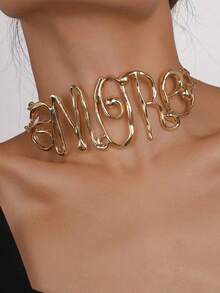 1pc Women's Hollow Letter Necklace, Hip-Hop Motorcycle Style - Letter Clavicle Chain - View 1