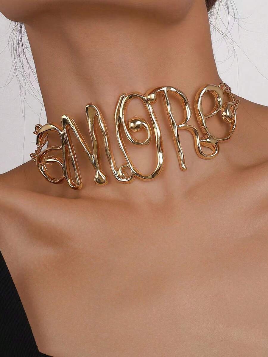 1pc Women's Hollow Letter Necklace, Hip-Hop Motorcycle Style - Letter Clavicle Chain - View 1