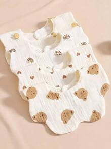 4pcs Soft Breathable Printed Baby Bibs, Infant Burp Cloths, Feeding Drool Bandana