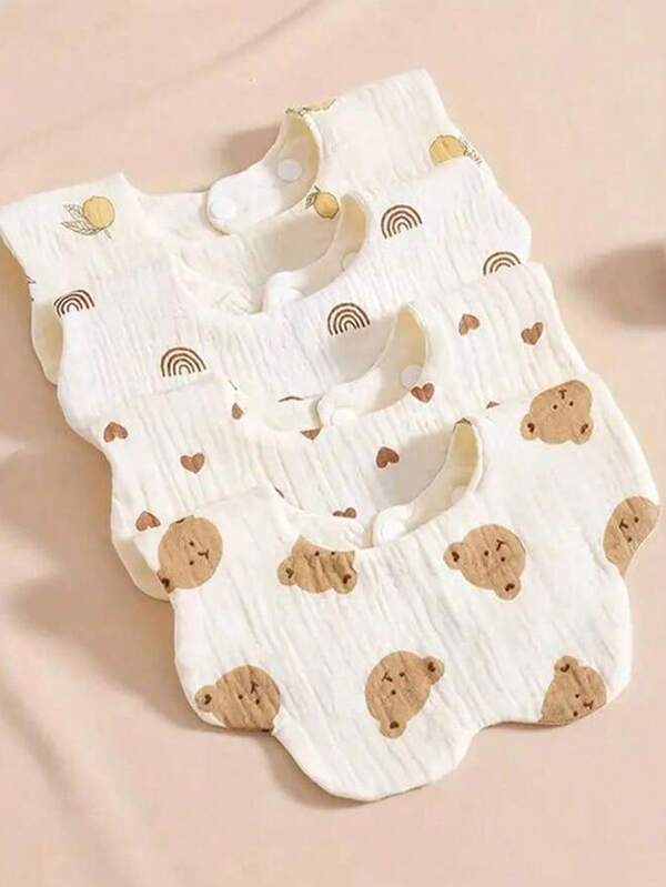 4pcs Soft Breathable Printed Baby Bibs, Infant Burp Cloths, Feeding Drool Bandana