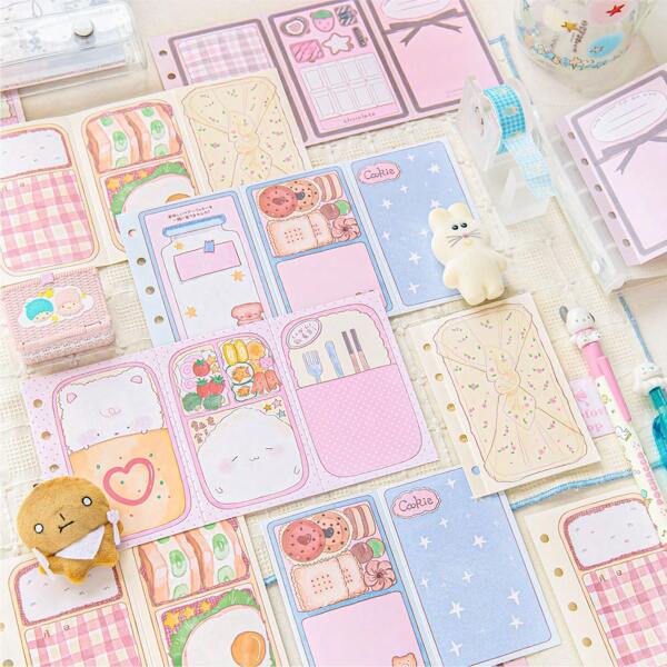 15 Sheets/ Pack M5 Parallel Combination And Loose-Leaf Refillable Sticky Notes Sticky Notes, Delicious Meal Series Foldable Food-Themed,For School,Office