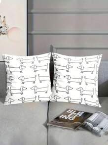 1 pieza/2 piezas Funda de almohada decorativa con estampado lindo de perro salchicha de una sola cara, sin relleno, para decoración del hogar, regalo para amigos