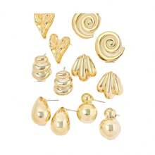 6 Pairs European And American Style Gold Color Earrings Set, Gift For Ladies And Girls For Daily Wear And Gatherings