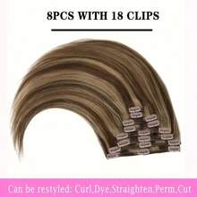 8pcs Straight Clip In Hair Extensions Human Hair Per Set With 18Clips Double Weft Brazilian Virgin Human Hair Natural Black Color For Women (22 Inch, Straight Hair) - Màu dương cầm - Xem 9