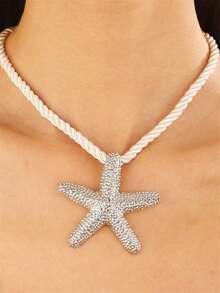 1 件/套海滩风格夸张星星吊坠粗绳项链，适合度假佩戴