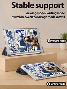 Fierce Animal Leopard & Starfish Newspaper Collage Pattern Protective Case, Compatible With IPad 7th, 8th, 10th Gen (10.2 Inch), Built-In Pencil Slot, Sleep/Wake Function, Holiday & New Year Gift - Multicolor - View 4