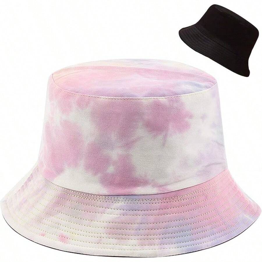 Unisex Reversible Bucket Hat For Beach And Fishing - Mixed Pink Purple Tie-dye - View 1