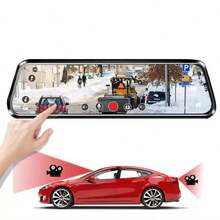 Cámara de registro para automóvil de doble lente de 9,66 pulgadas, grabación frontal y trasera. Incluye soporte WiFi, GPS, resolución Full HD 1080p, pantalla táctil IPS, diseño de espejo retrovisor automotriz, grabación cíclica y visión nocturna. - Negro - Ver 1